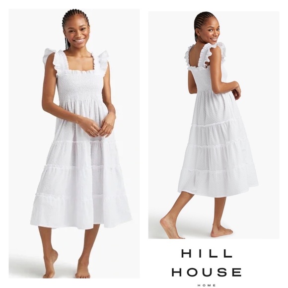 New! HILL HOUSE HOME Ellie Nap Midi Smocked Dress in White Swiss Dot - Picture 4 of 12